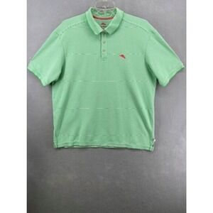Tommy Bahama Polo Shirt Mens Size XL‎ Green Stripe Knit Embroidered Logo Golf